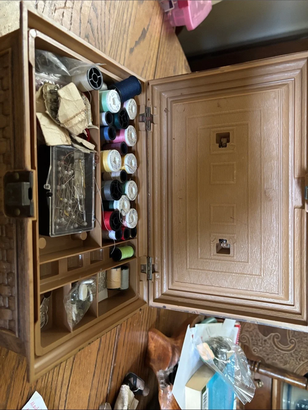 Faux Wood Woven Sewing Box